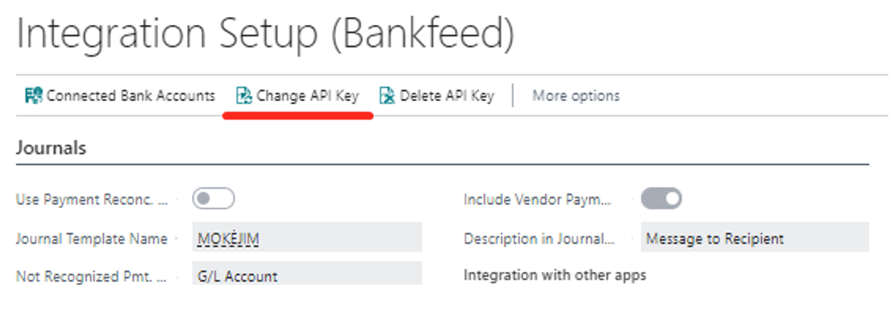 Change API key | Bankfeed