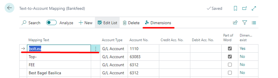 Text-to-Account Mapping table | Bankfeed