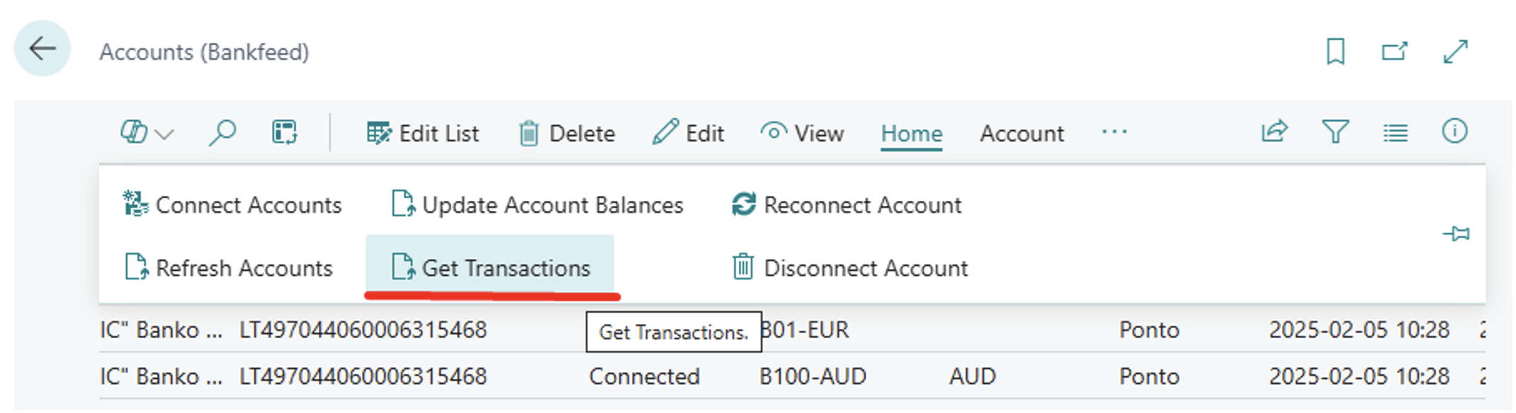 Get transactions | Bankfeed