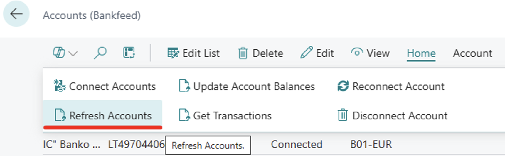 Refresh bank accounts | Bankfeed