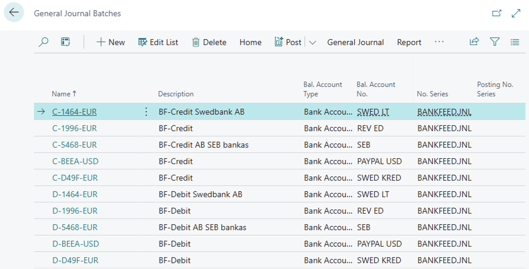 General journal batches | Bankfeed