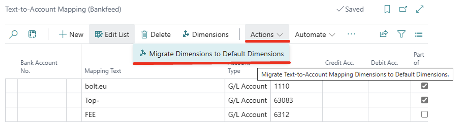 Migrate Dimensions to Default Dimensions | Bankfeed
