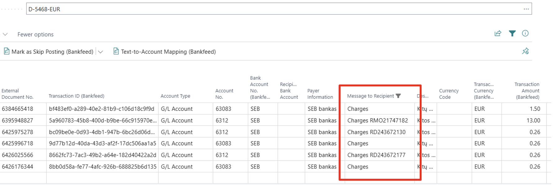 Message to Recipient Charges | Bankfeed