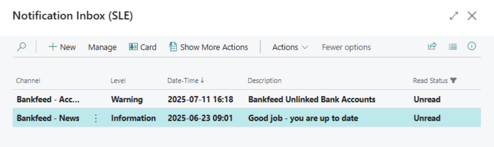 Notification inbox | Bankfeed