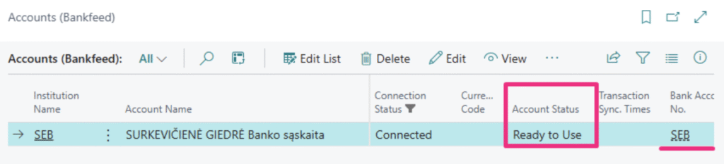 Account status | Bankfeed