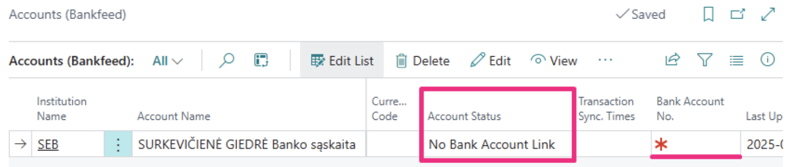 No bank account link | Bankfeed