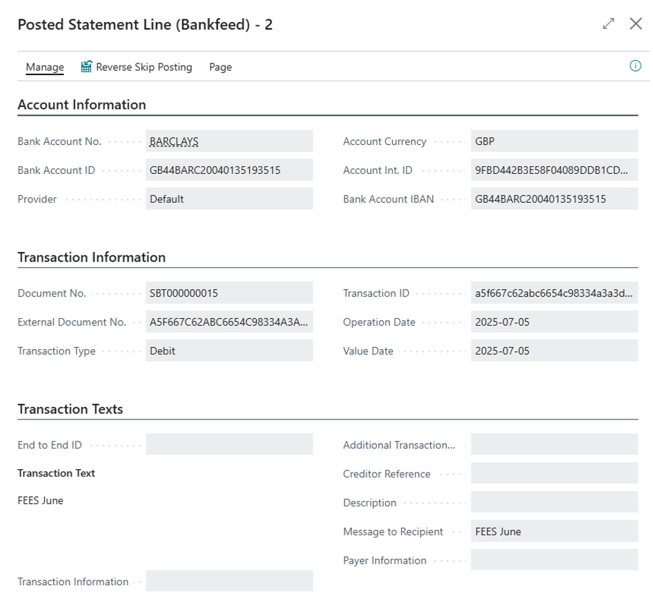 Posted statemenet lines | Bankfeed