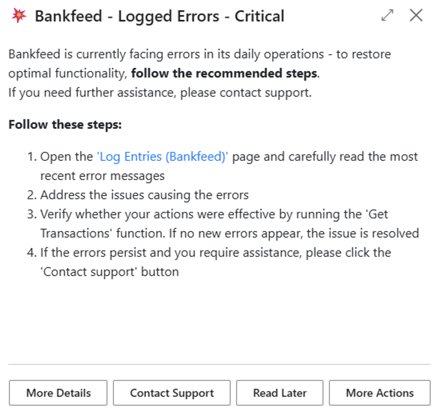 Bankfeed notification logged errors
