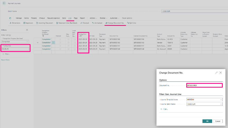 Changing document numbers in the journal