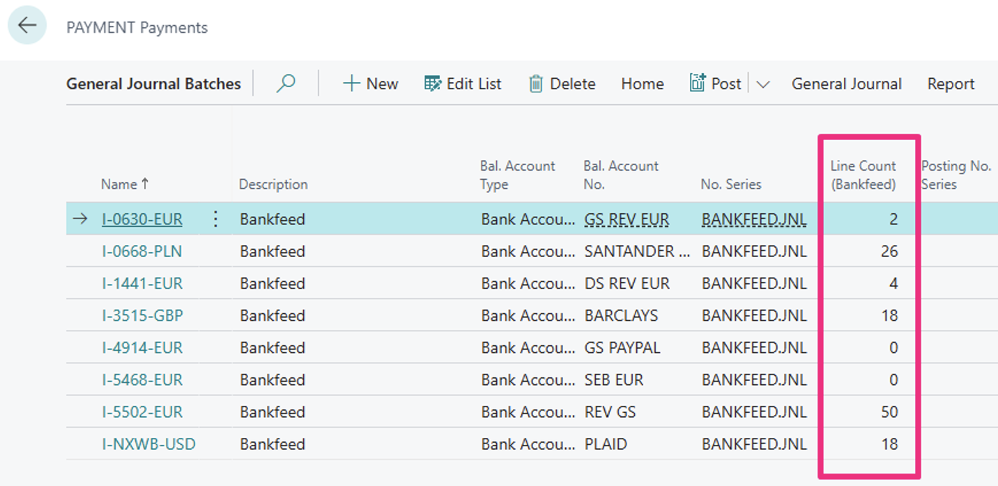 Line count Bankfeed