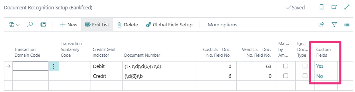 Document recognition setup Bankfeed