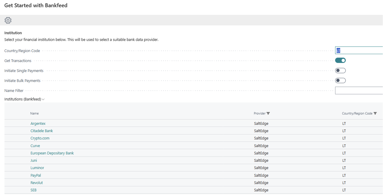 SaltEdge bank list Bankfeed