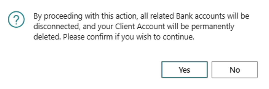 Terminate error message Bankfeed