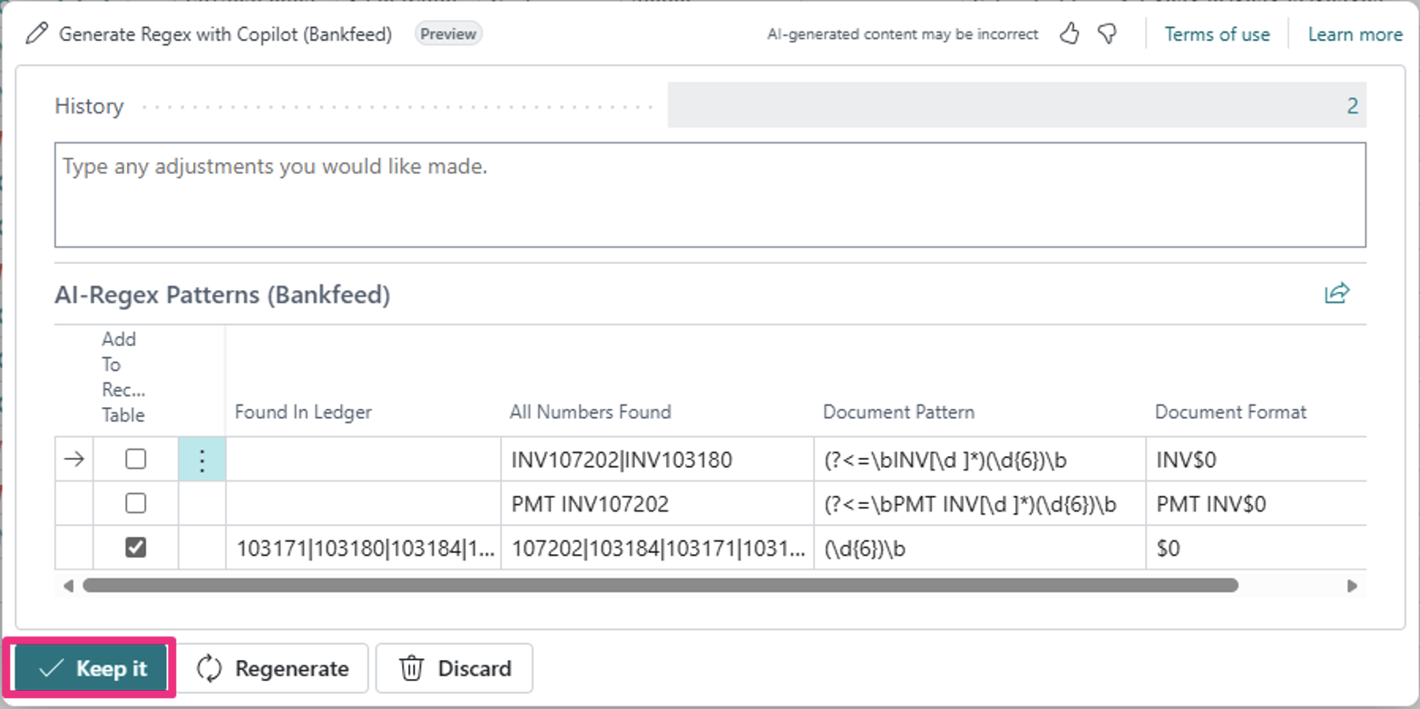 Copilot regex rule generator Bankfeed