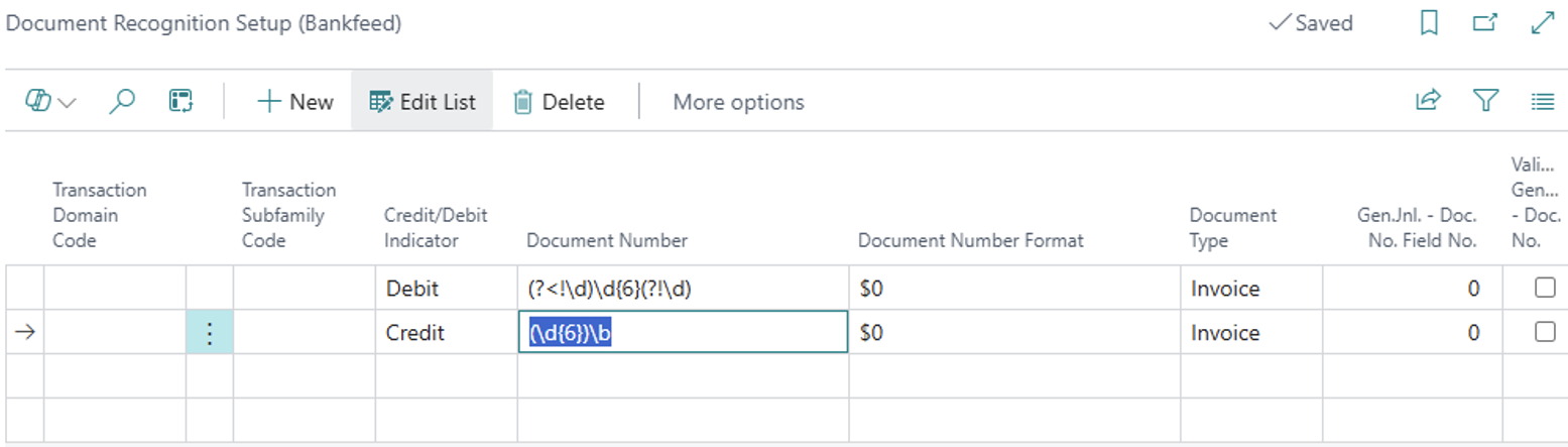 Document recognition setup rules Bankfeed