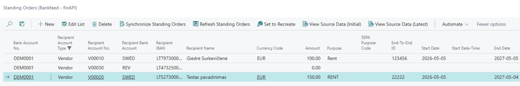 Standing Orders | Bankfeed