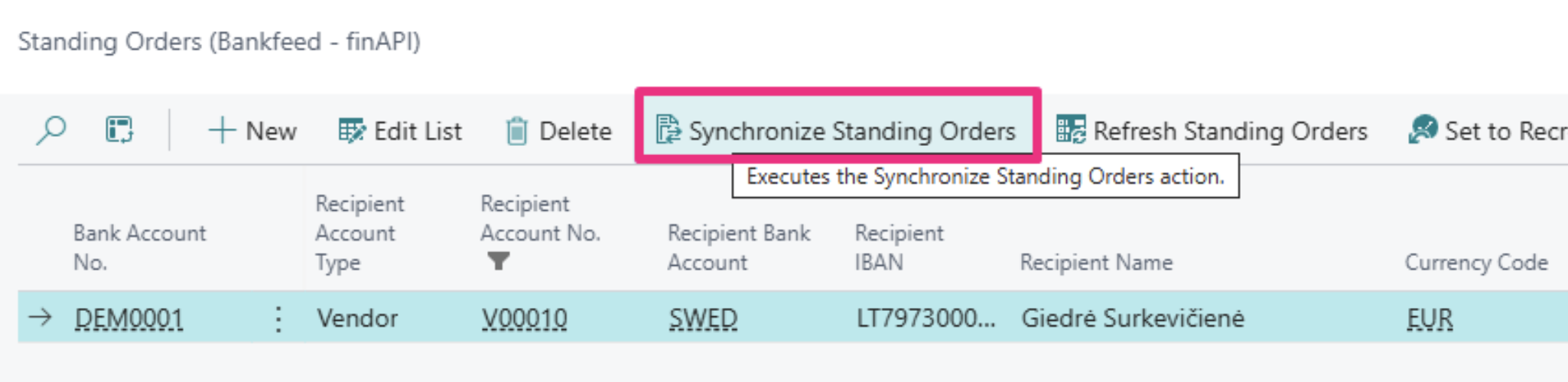 Synchronize Standing Orders | Bankfeed