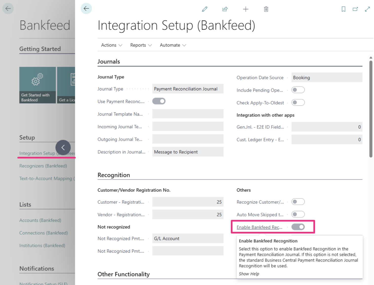 Bankfeed recognition in the Payment Reconciliation Journal | Bankfeed