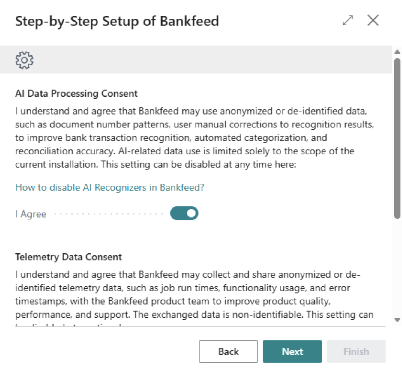 Customer consent for AI and telemetry data usage | Bankfeed