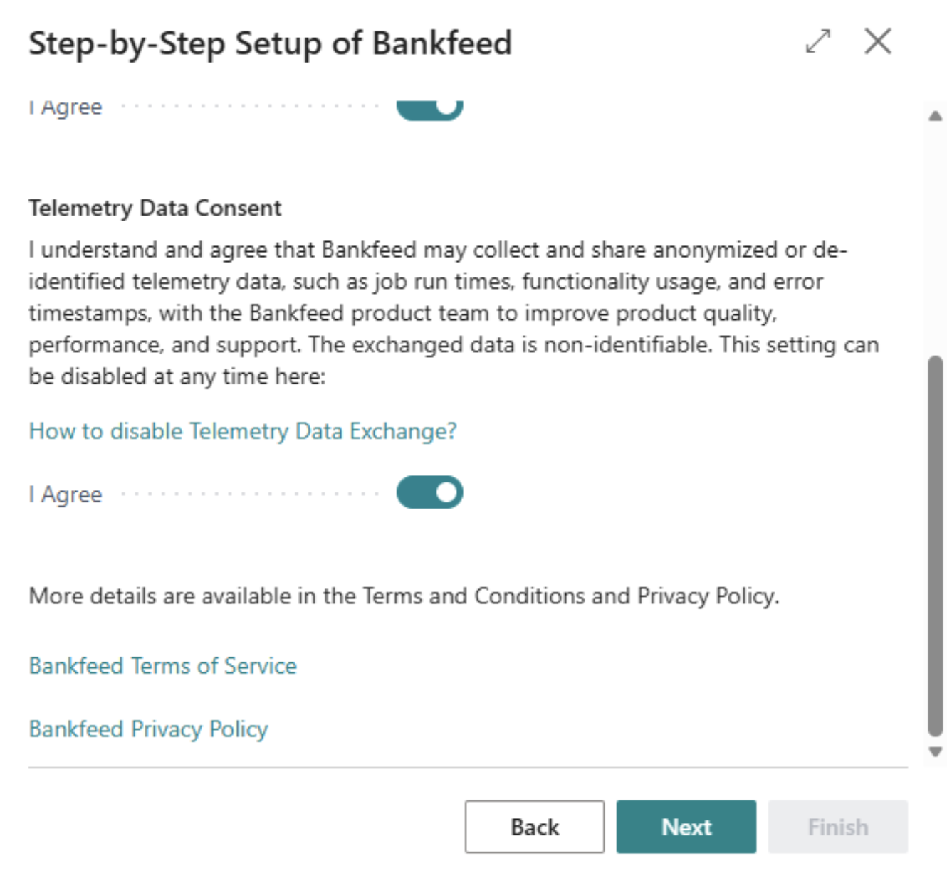 Customer consent for AI and telemetry data usage | Bankfeed