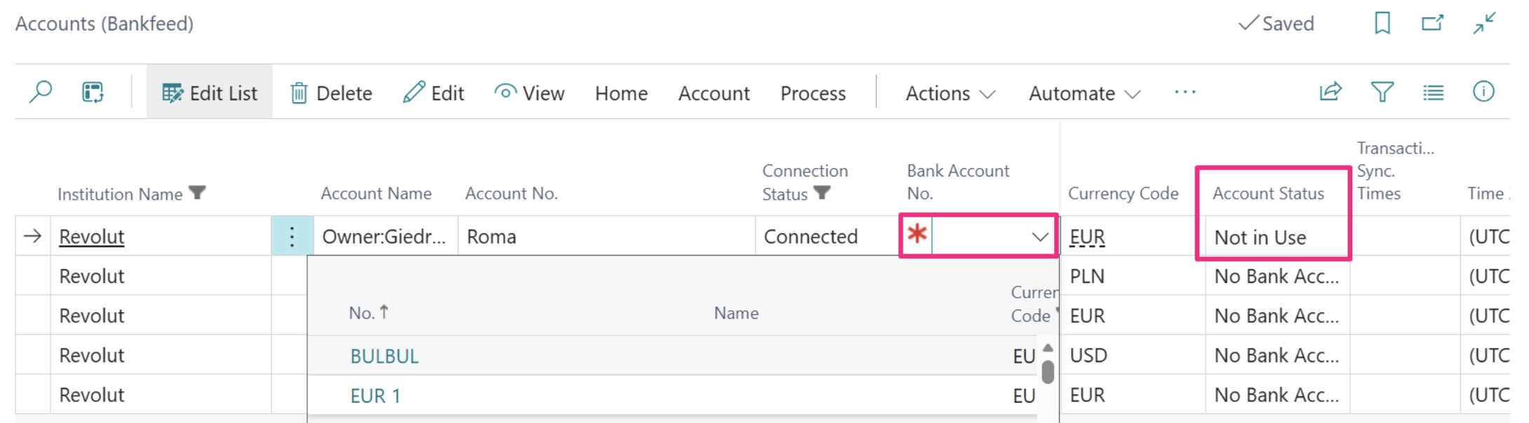 Account status | Bankfeed