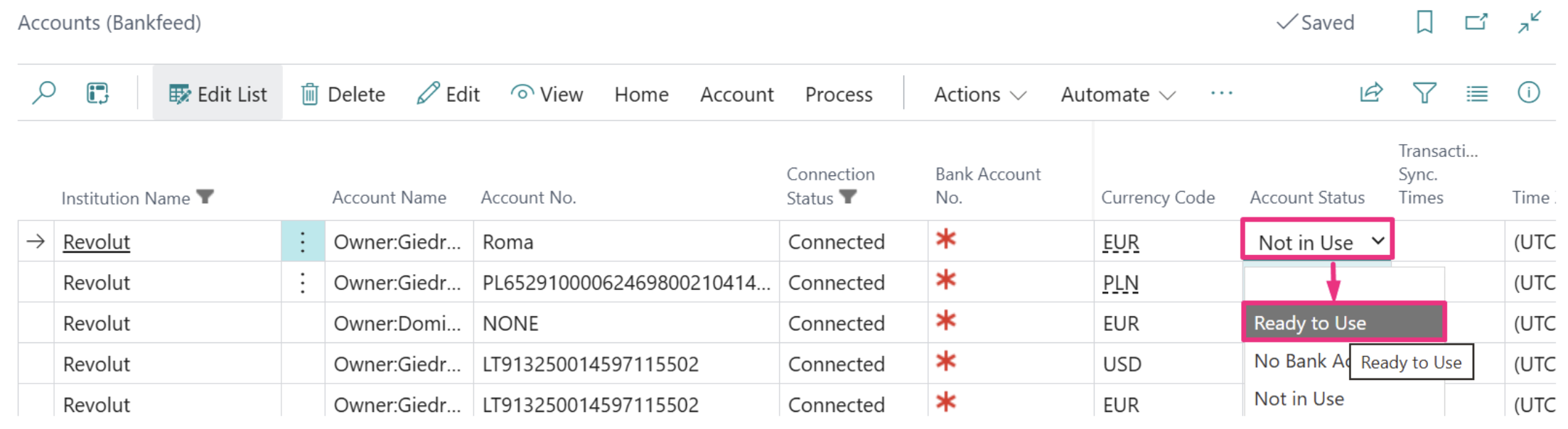 Account status | Bankfeed