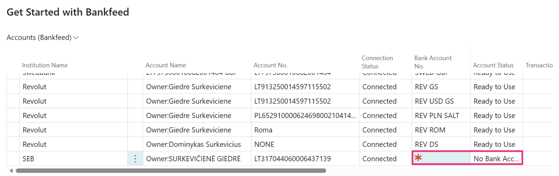 Link bank accounts | Bankfeed